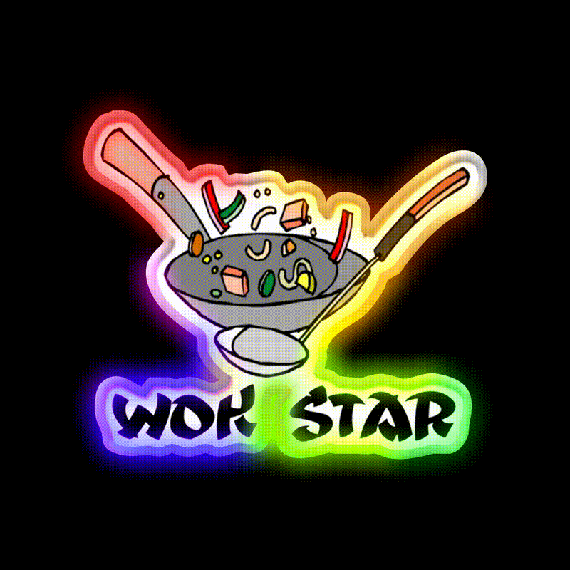 Funny Chinese Food Shirt Wok Shirt Wok Star Led Neon Sign Chinese Food Rgb Color