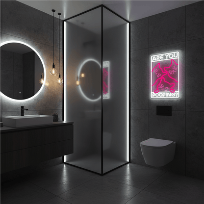 Funny Curious Kitty Cats “Are You Pooping?” LED Neon Sign for bathroom and Gift Wall Decor - Shineneon