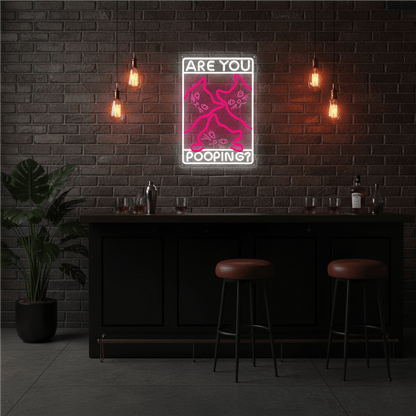 Funny Curious Kitty Cats “Are You Pooping?” LED Neon Sign for bathroom and Gift Wall Decor - Shineneon