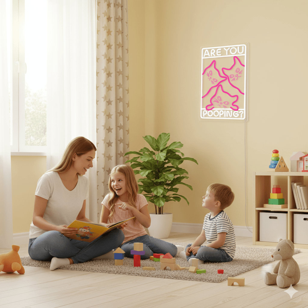 Funny Curious Kitty Cats “Are You Pooping?” LED Neon Sign for bathroom and Gift Wall Decor - Shineneon