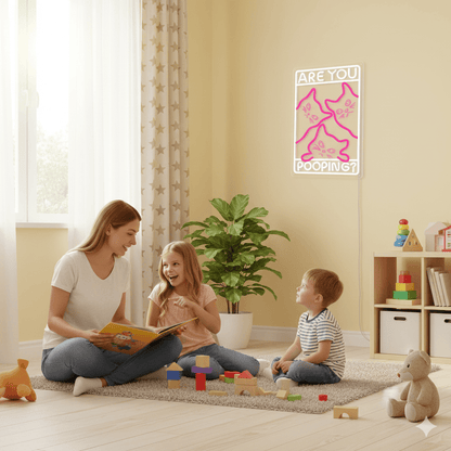 Funny Curious Kitty Cats “Are You Pooping?” LED Neon Sign for bathroom and Gift Wall Decor - Shineneon