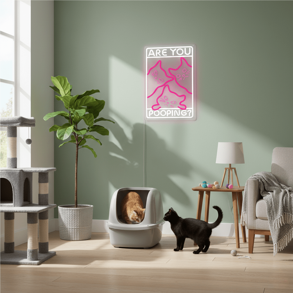 Funny Curious Kitty Cats “Are You Pooping?” LED Neon Sign for bathroom and Gift Wall Decor - Shineneon