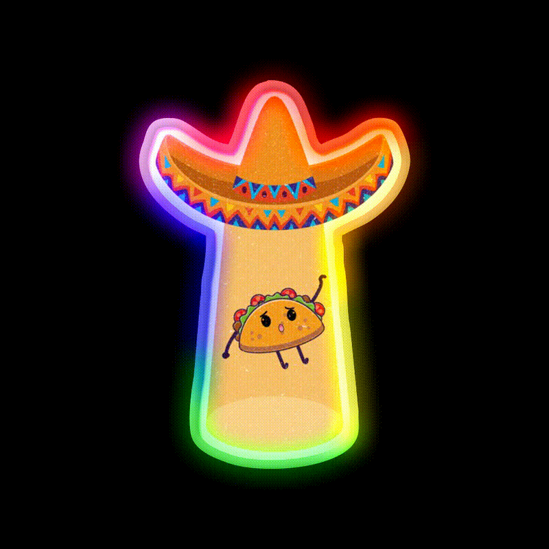 Funny Cute Tacos Extraterrestrial Abduction Taco Led Neon Sign Rgb Color - LED neon sign close-up detail