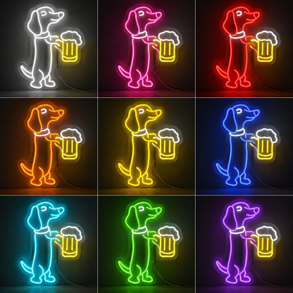Funny Dachshund Beer Neon Sign Wiener Dog With Drink LED Light Bar LED Neon Sign color grid