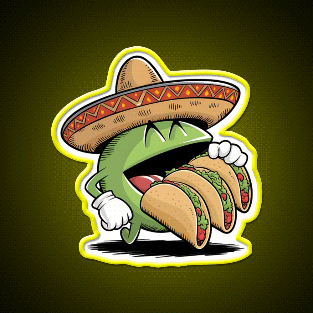 Funny Eating Taco Led Neon Sign Mexican Food Sign Rgb Color - Custom LED neon sign front view