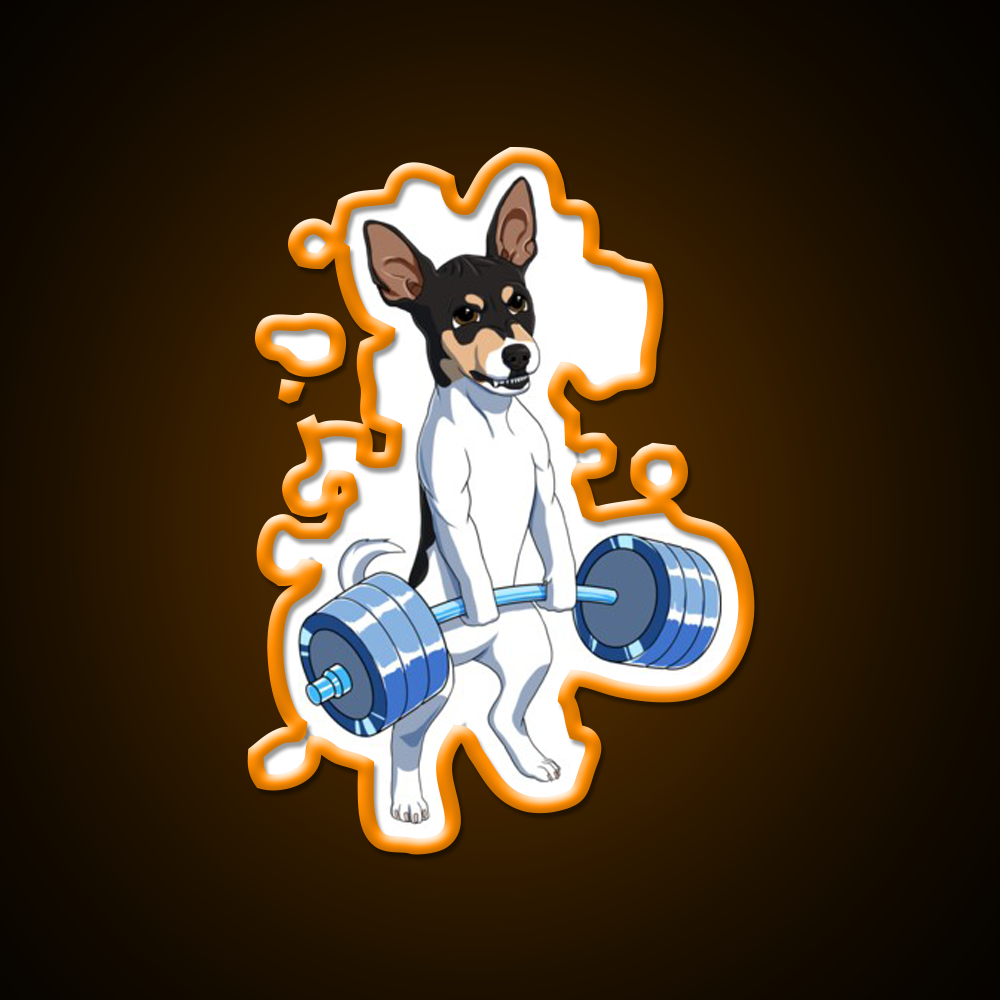 Funny Fitness Weight Lifting Rat Terrier Dog Gym Fitness Led Neon Sign Rgb Color