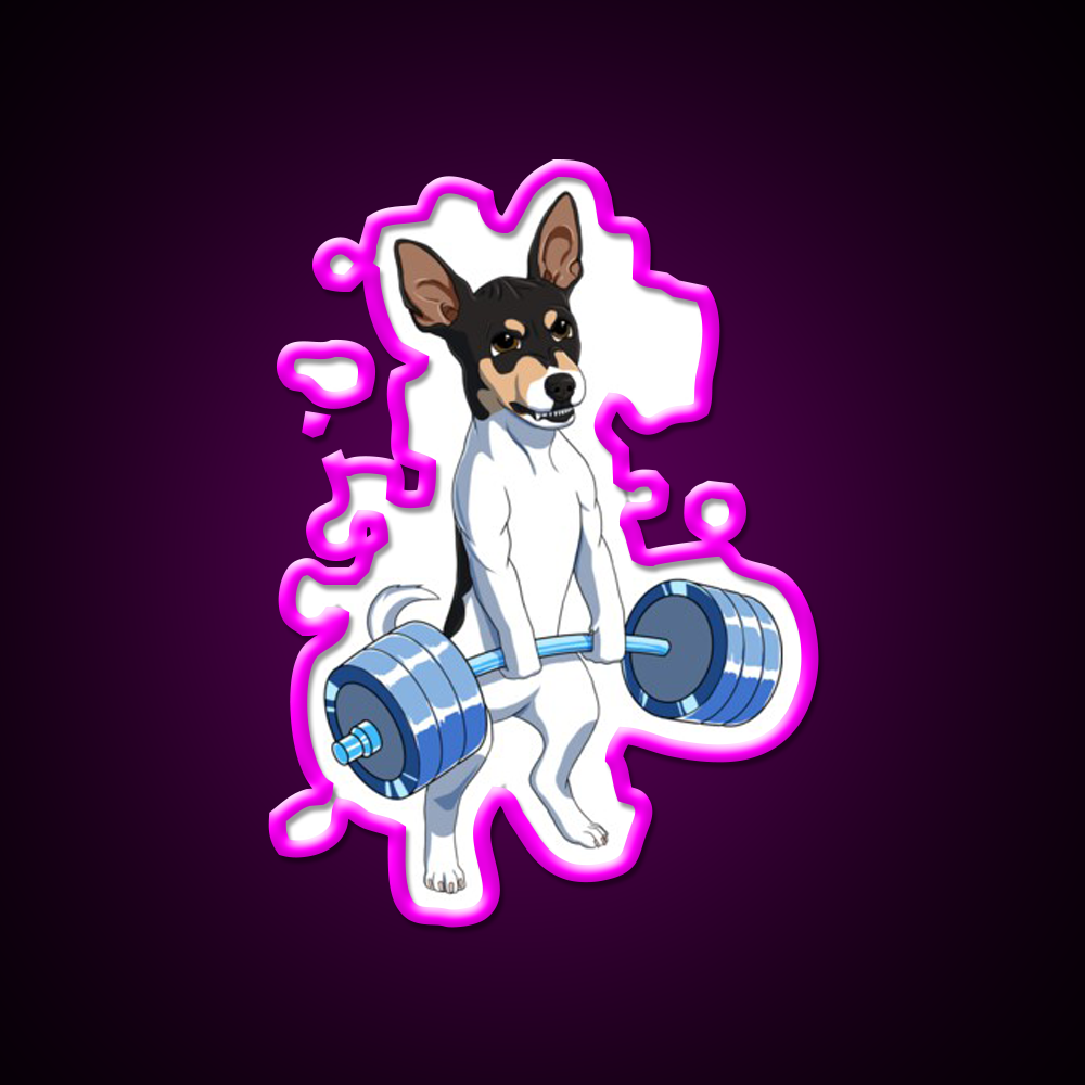 Funny Fitness Weight Lifting Rat Terrier Dog Gym Fitness Led Neon Sign Rgb Color