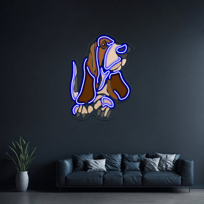 Funny Funky Basset Hound Dog Art Design Wall Artwork Neon Signs