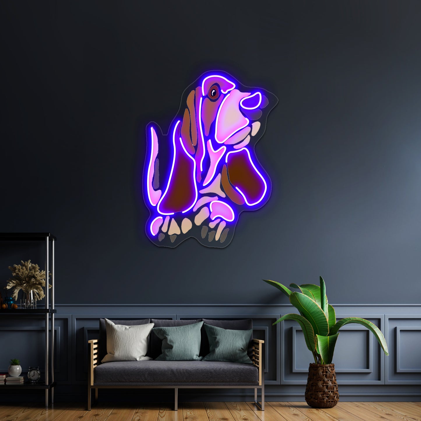 Funny Funky Basset Hound Dog Art Design Wall Artwork Neon Signs