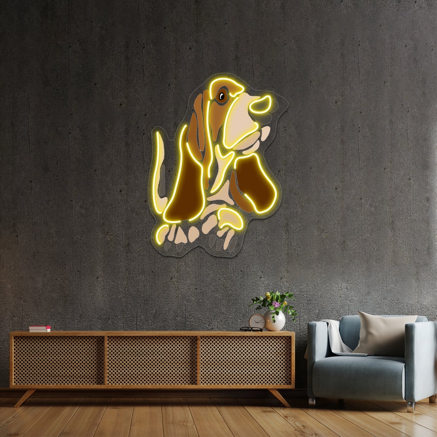 Funny Funky Basset Hound Dog Art Design Wall Artwork Neon Signs