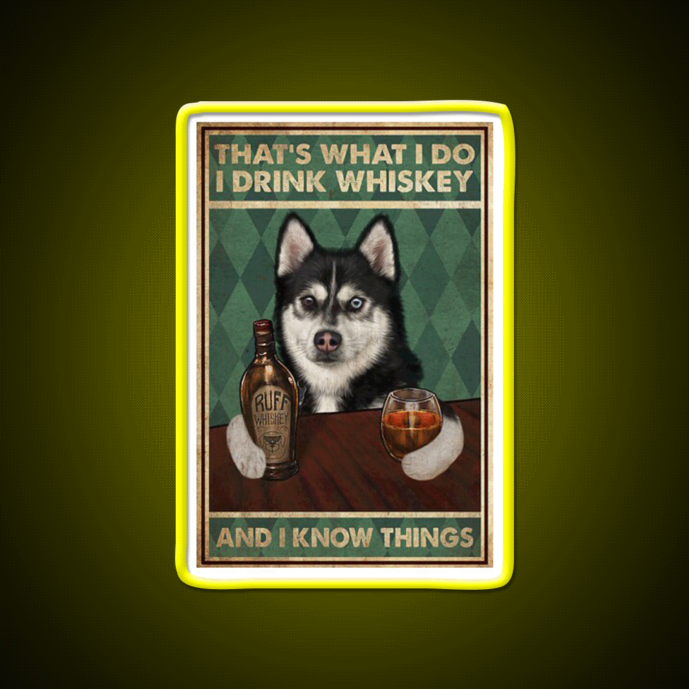 Funny Husky Dog Drink Whiskey Drink Bar Led Neon Sign Rgb Color