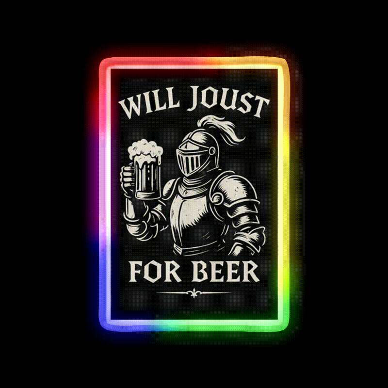 Funny Joust For Beer Medieval Ren Faire Art Beer Bar Decor Led Neon Sign Rgb Color - LED neon sign close-up detail