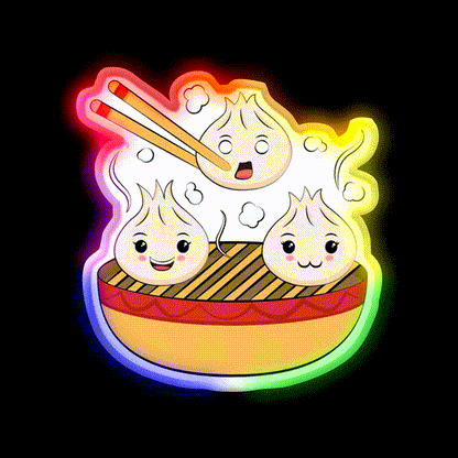 Funny Kawaii Dim Sum Illustration Led Neon Sign Chinese Food Rgb Color