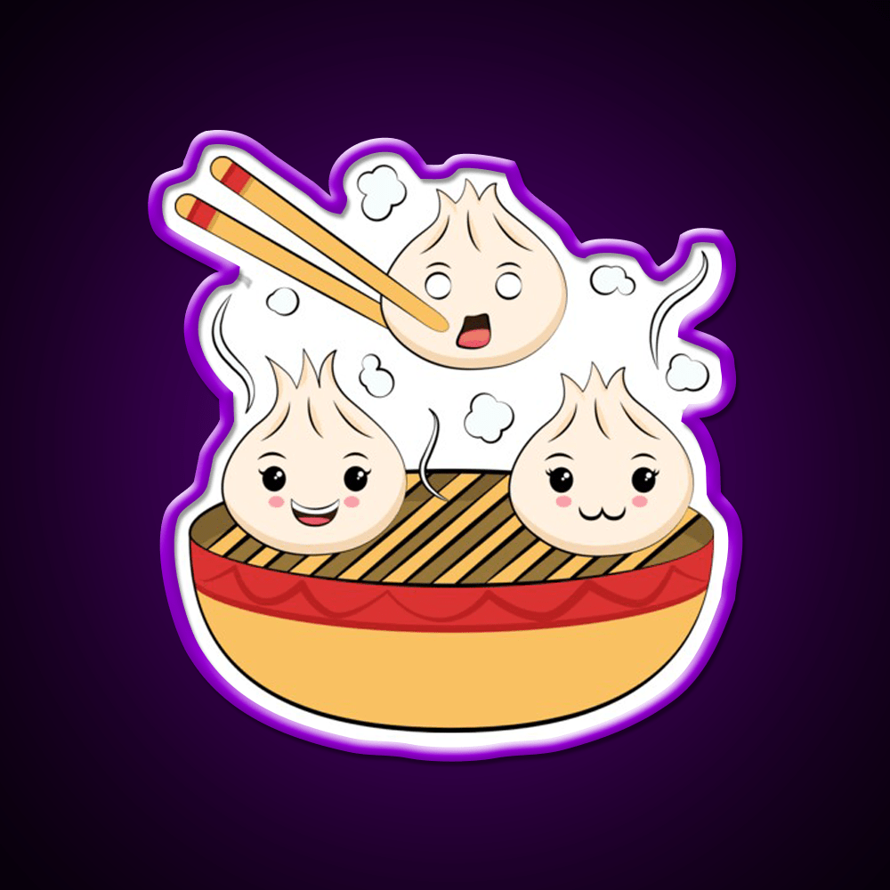 Funny Kawaii Dim Sum Illustration Led Neon Sign Chinese Food Rgb Color - Shineneon