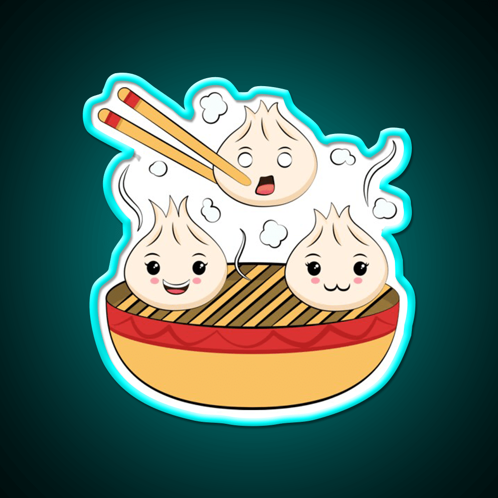 Funny Kawaii Dim Sum Illustration Led Neon Sign Chinese Food Rgb Color - Shineneon