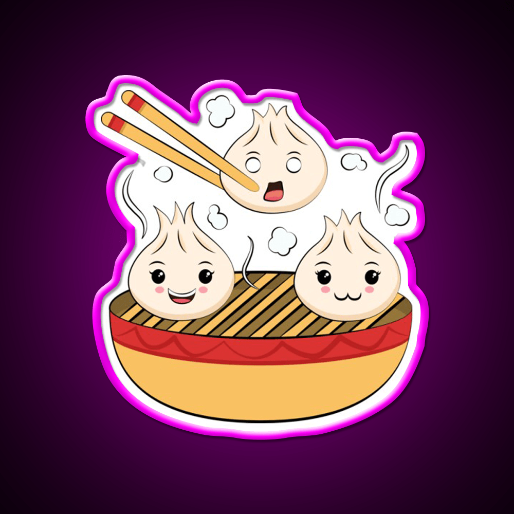 Funny Kawaii Dim Sum Illustration Led Neon Sign Chinese Food Rgb Color - Shineneon