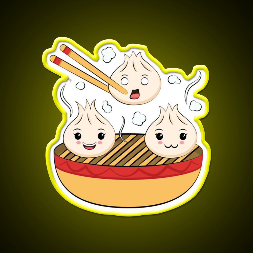 Funny Kawaii Dim Sum Illustration Led Neon Sign Chinese Food Rgb Color