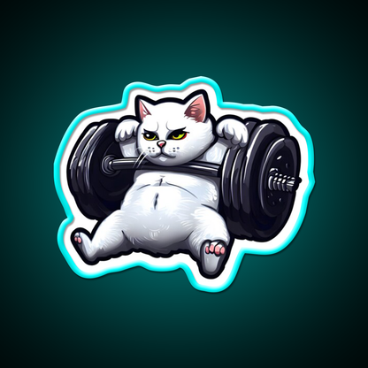 Funny Kitten Cat Lifting Weights At The Gym Exercising Fitness Led Neon Sign Rgb Color