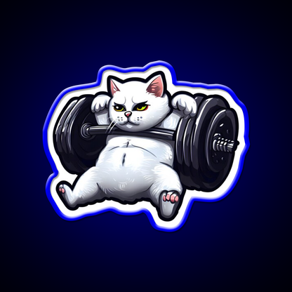 Funny Kitten Cat Lifting Weights At The Gym Exercising Fitness Led Neon Sign Rgb Color