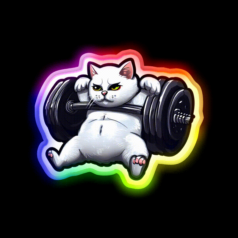 Funny Kitten Cat Lifting Weights At The Gym Exercising Fitness Led Neon Sign Rgb Color