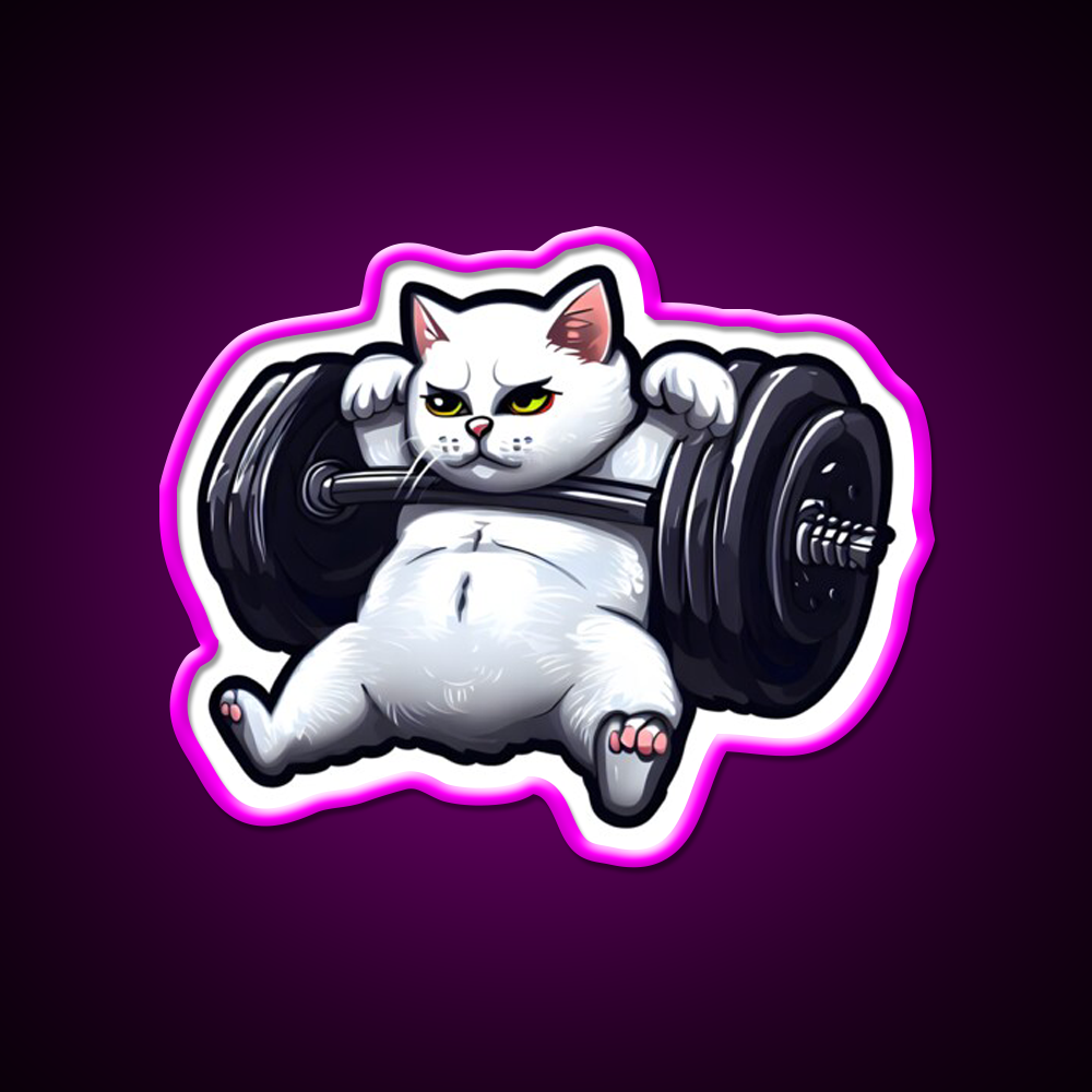 Funny Kitten Cat Lifting Weights At The Gym Exercising Fitness Led Neon Sign Rgb Color