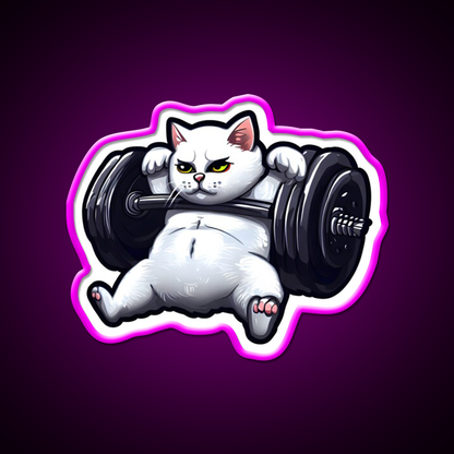 Funny Kitten Cat Lifting Weights At The Gym Exercising Fitness Led Neon Sign Rgb Color