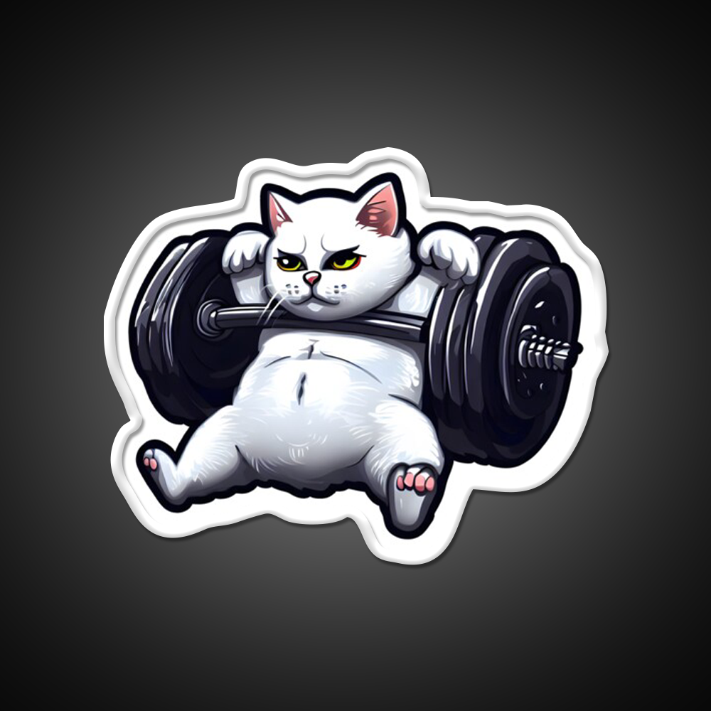 Funny Kitten Cat Lifting Weights At The Gym Exercising Fitness Led Neon Sign Rgb Color