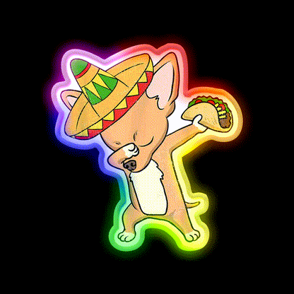 Funny Mexican Chihuahua Dog Taco Dabbing Taco Led Neon Sign Rgb Color - LED neon sign close-up detail