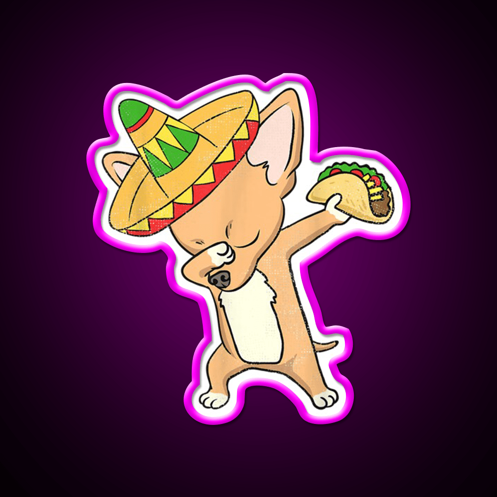 Funny Mexican Chihuahua Dog Taco Dabbing Taco Led Neon Sign Rgb Color - Shineneon
