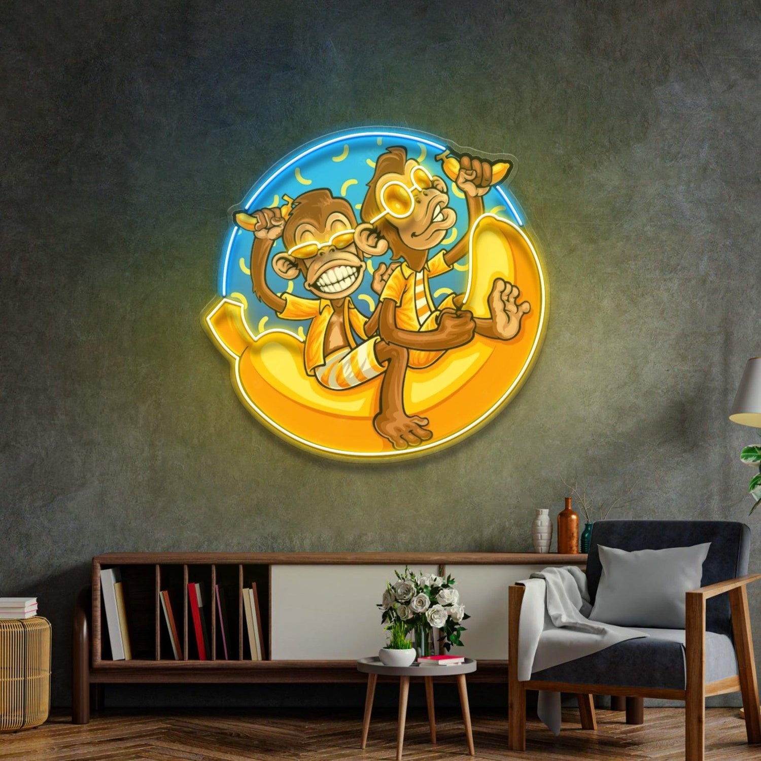 Funny Monkey Banana Cartoon Uv Printed Led Neon Sign For Home Bar Cafe Wall Art | Shineneon
