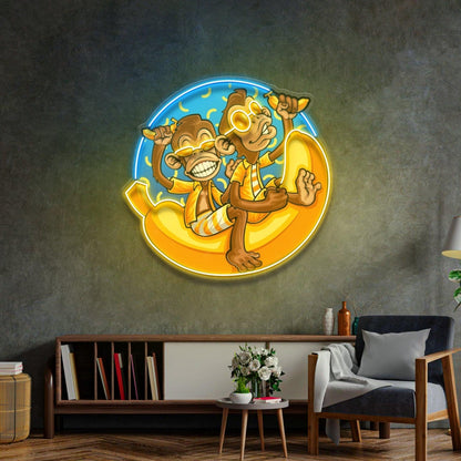 Funny Monkey Banana Cartoon Uv Printed Led Neon Sign For Home Bar Cafe Wall Art | Shineneon