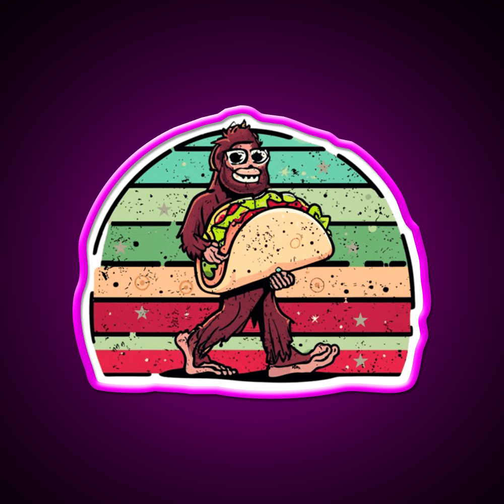Funny Retro Vintage Bigfoot Holding Taco Lover Taco Led Neon Sign Rgb Color - Shineneon