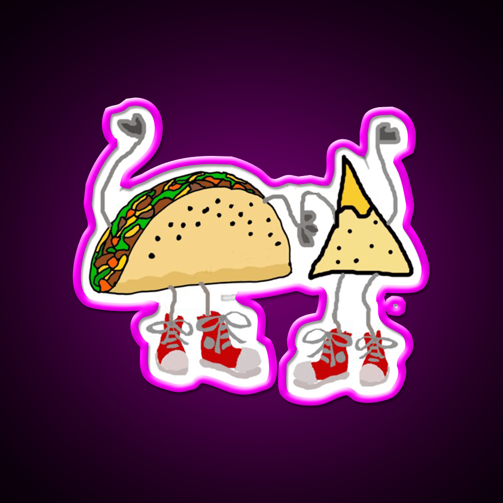 Funny Taco And Nacho Chip Cartoon Characters Taco Led Neon Sign Rgb Color - Shineneon