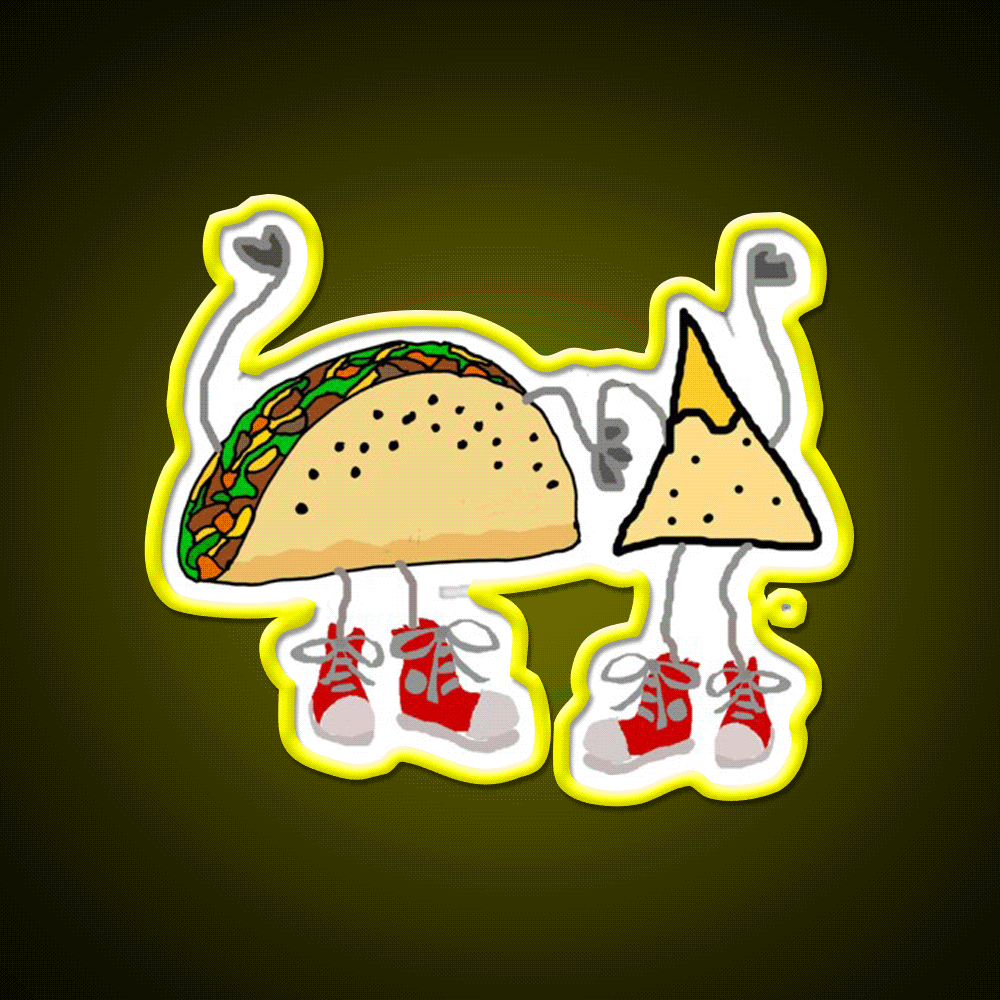 Funny Taco And Nacho Chip Cartoon Characters Taco Led Neon Sign Rgb Color - Custom LED neon sign front view