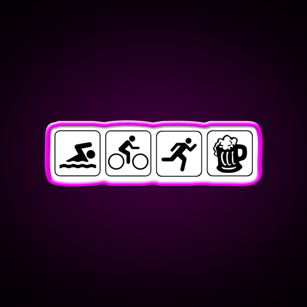 Funny Triathlete Swim Cycle Run Beer Bar Decor Led Neon Sign Rgb Color - Neon sign mounted on wall in room