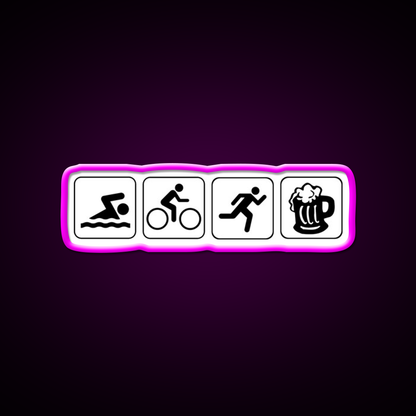 Funny Triathlete Swim Cycle Run Beer Bar Decor Led Neon Sign Rgb Color - Neon sign mounted on wall in room