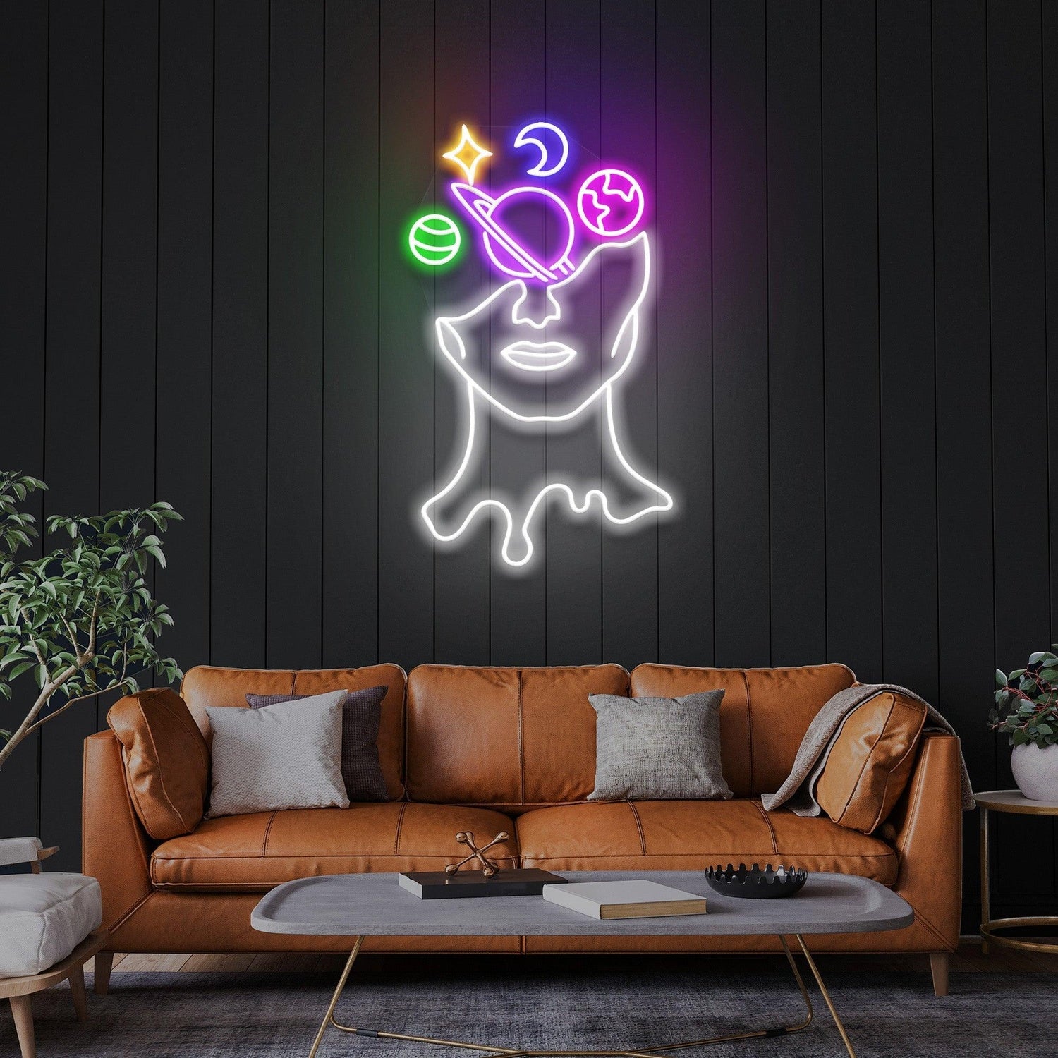 Galaxy Face Cosmic Elements Uv Printed Led Neon Sign Artwork For Artistic Home Decor | Shineneon