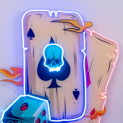 Gambling Poker Skull Flame Uv Printed Led Neon Sign For Bar Game Room Decor | Shineneon