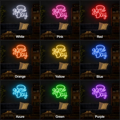 Game Day Football Man Cave LED Neon Sign Man Cave Neon Sign day and night comparison