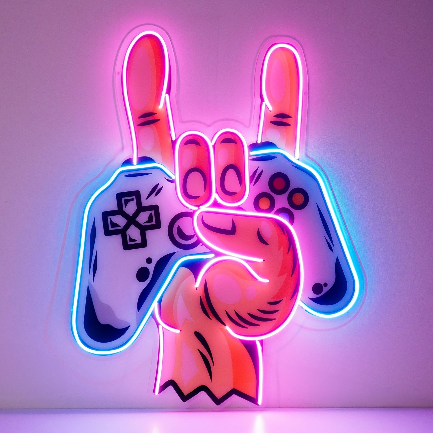 Game Hands Rock Controller Uv Printed Led Neon Sign For Gaming Room Decor | Shineneon