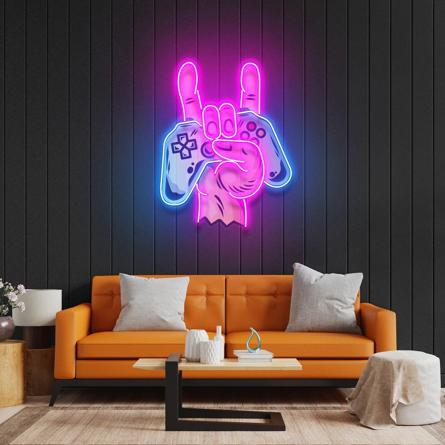 Game Hands Rock Controller Uv Printed Led Neon Sign For Gaming Room Decor | Shineneon