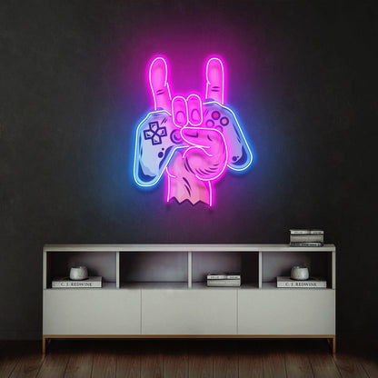 Game Hands Rock Controller Uv Printed Led Neon Sign For Gaming Room Decor | Shineneon