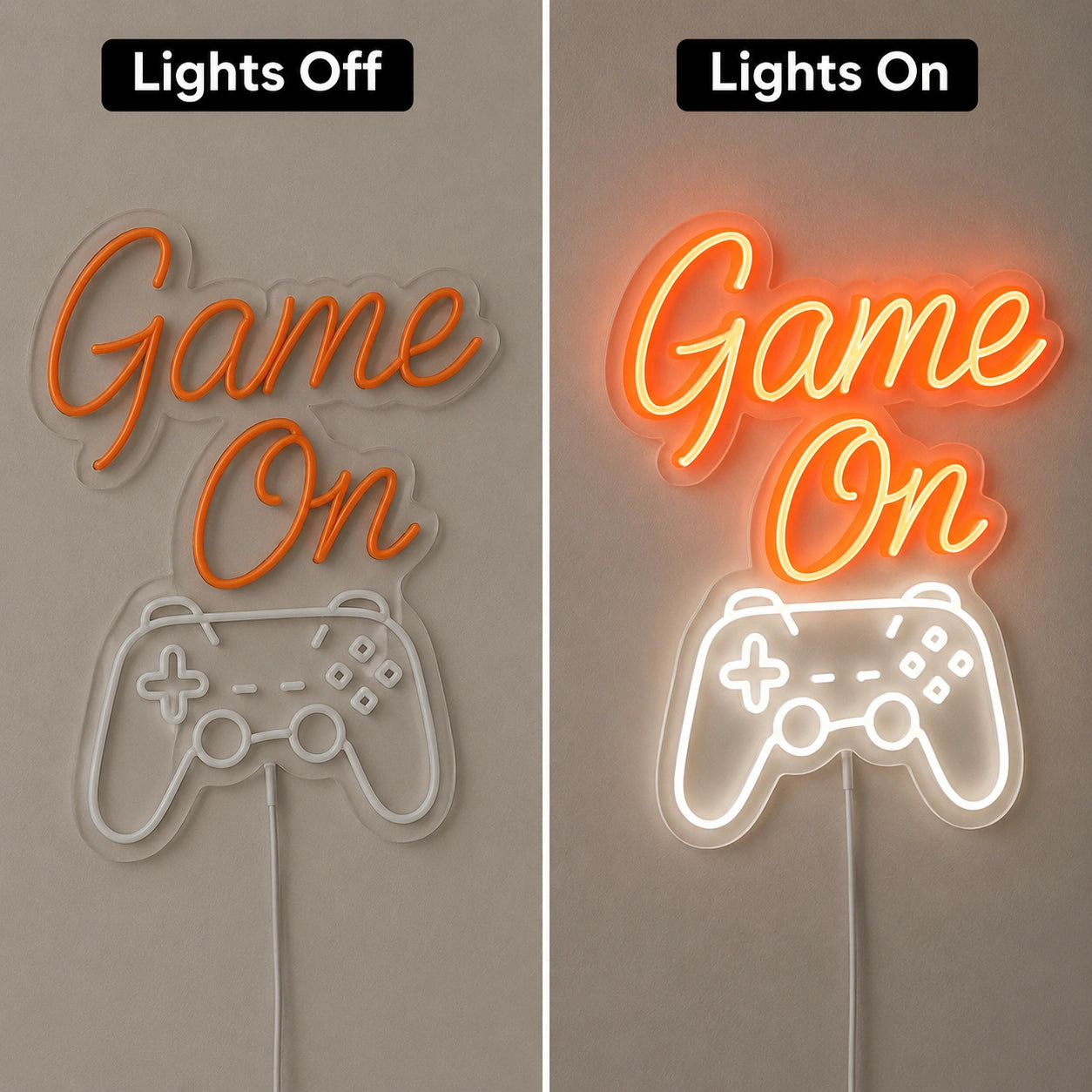 Game On Controller Neon Sign LED Neon Sign day and night comparison