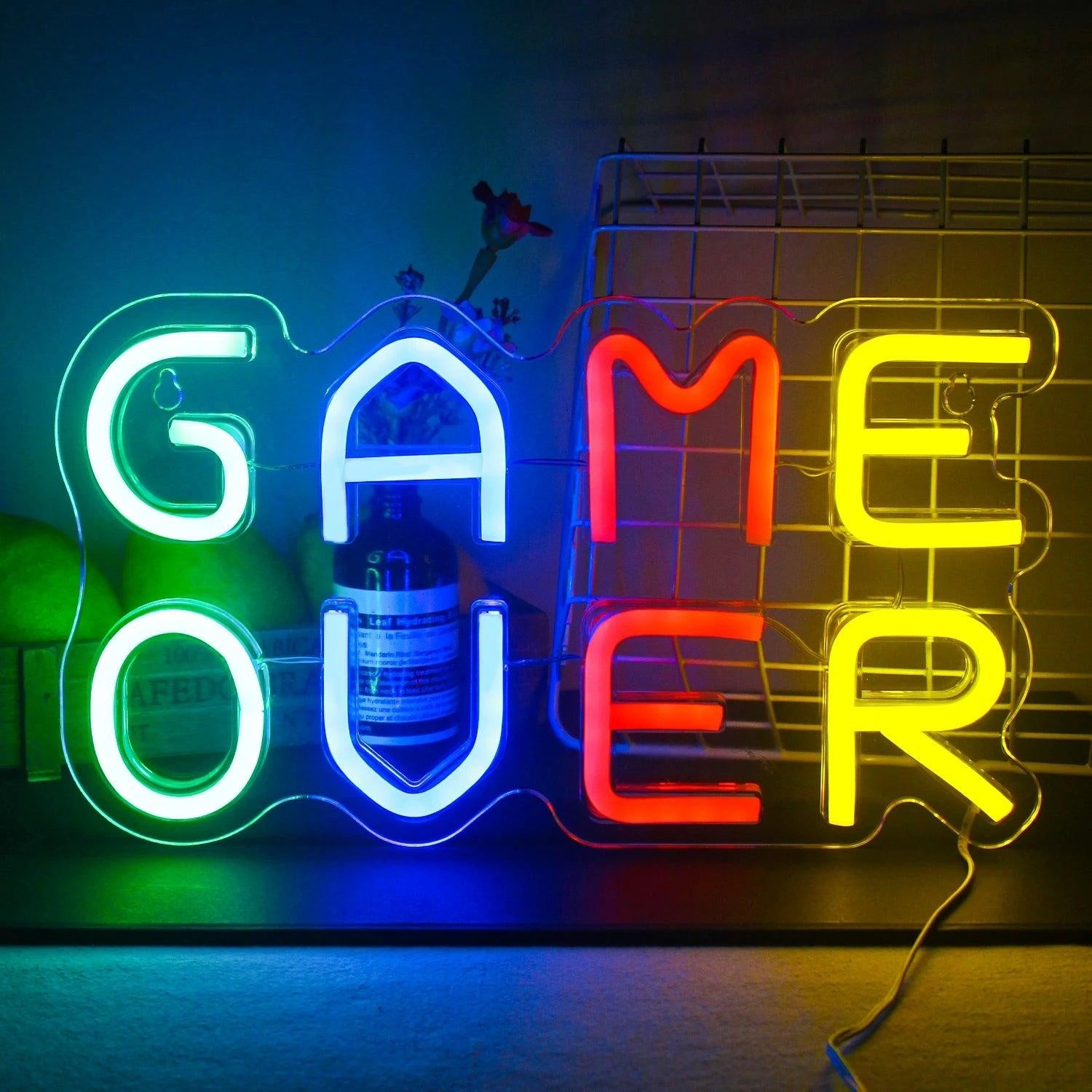Game Over Led Neon Sign With Multicolor Lights For Gaming Room Decor | Shineneon