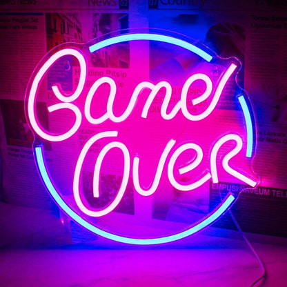 Game Over Pink And Blue Led Neon Sign With Arcade Design For Gaming Room Decor | Shineneon