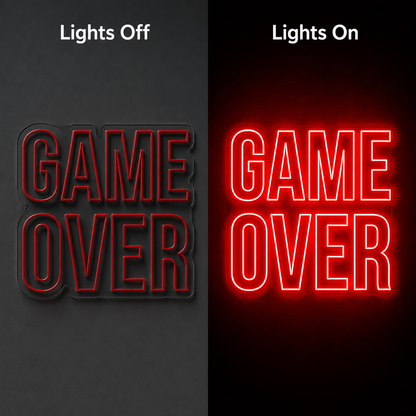 Game Over Text LED Neon Sign - 06 Day Night Comparison