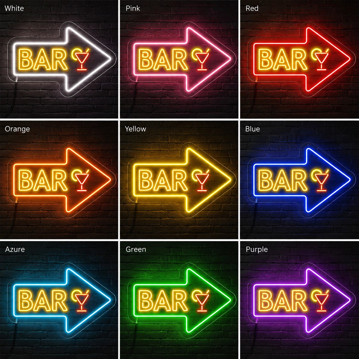 Game Room Bar Arrow Neon Sign LED Neon Sign color grid