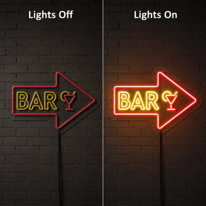 Game Room Bar Arrow Neon Sign LED Neon Sign day and night comparison