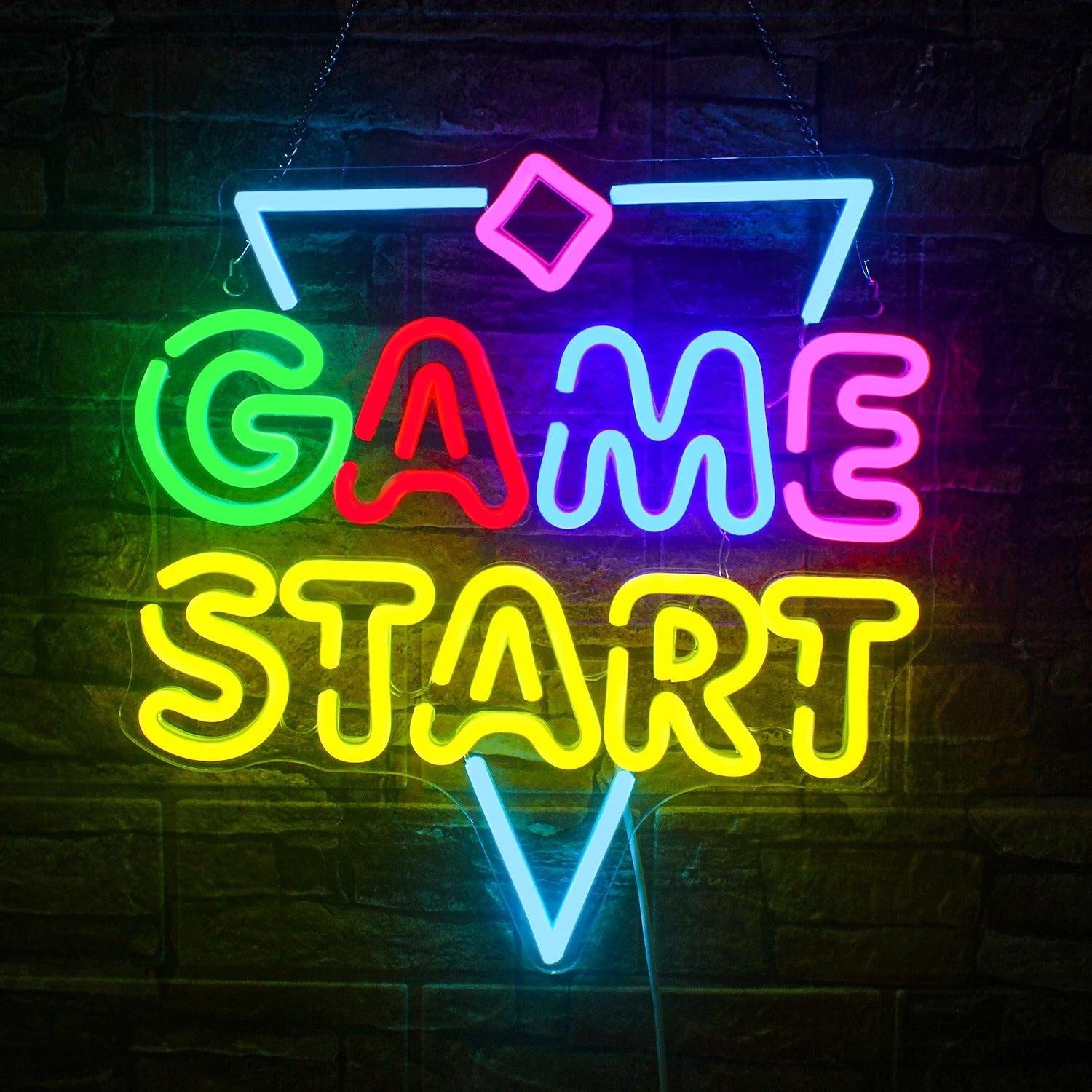 Game Start Multicolor Geometric Led Neon Sign For Gaming Room Decor | Shineneon