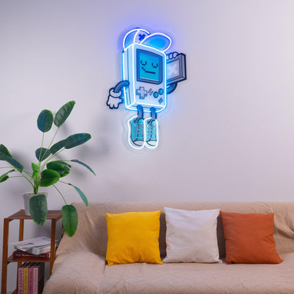 Gameboy Pixel Art Blue-White Uv Printed Led Neon Sign For Retro Gaming Room Decor | Shineneon